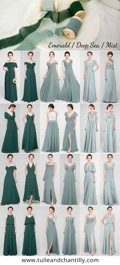 Shades of green for 2021 wedding color ideas with mismatched bridesmaid dresses in mist, deep sea, emerald Hot Bridesmaid Dresses, Summer Formal Tulle Bridesmaid Dress, Spring Bridesmaid Evening Dress With Sweep Train, Green Bridesmaid Dress With Sweep Train, Tulle Bridesmaid Dress With Sweep Train, Flowy Bridesmaid Dress For Wedding And Prom Season, Flowy Wedding Dress With Sweep Train, Flowy Sweep Train Wedding Dress, Flowy Solid Color Prom Dress