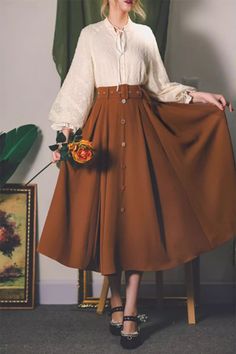 Vintage maxi skirt with belted waist is a timeless piece that exudes elegance and sophistication. The belted waist adds a touch of definition and style to this flowy and feminine skirt. Perfect for both casual outings and more formal events, this skirt is versatile and chic. 🍒 

SKU 4870 

#VintageFashion #MaxiSkirt #BeltedWaist #TimelessStyle #Xiaolizi Dark Academia Outfit Long Skirt, Formal Vintage Outfit, Long Red Skirt Outfit, Long Pleated Skirt Outfit, Feminine Casual Outfits, Vintage Skirt Outfit, Red Skirt Outfits, Vintage Long Skirt, Red Long Skirt