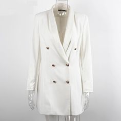 Material: PolyesterSleeve Length: FullClothing Length: LongClosure Type: Double BreastedCollar: Shawl CollarDecoration: Buttons ﻿SKU: 1081481 Ladies Blazers, White Blazer Women, Long Suit, Casual Outwear, Ladies Blazer, Blazer Women, Women Coat, Long Blazer, Nose Rings