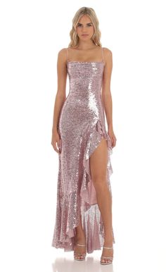 Venus Sequin Ruffle Dress in Rose Gold | LUCY IN THE SKY Glamouröse Outfits, Prom Dress Inspo, Senior Prom Dresses, Stunning Prom Dresses, Gold Outfit, Lucy In The Sky, Unique Prom Dresses, Prom Dress Inspiration, Cute Prom Dresses