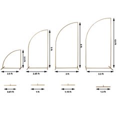 the measurements for an arch door and its width are shown in three different sizes, including one