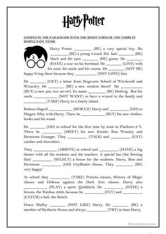 harry potter worksheet with answers and examples for students to use in the classroom