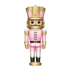 a pink and gold nutcracker with a golden crown