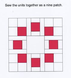 a book with red squares on it and the title sew the units together as a nine patch