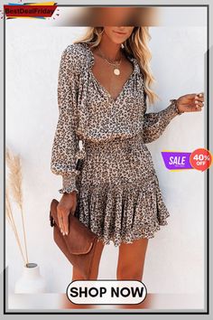 Cheetah Print Ruffles Long Sleeve Dress P6992203148 Casual Leopard Print Dress For Spring, Casual Leopard Print Spring Dress, Chic Long Sleeve Leopard Print Dress, Casual Leopard Print Dress For Day Out, Spring Leopard Print Mini Dress For Day Out, Long Sleeve Leopard Print Mini Dress For Summer, Long Sleeve Leopard Print Dress, Casual Leopard Print Dress For Brunch, Leopard Print Long Sleeve Dress For Spring