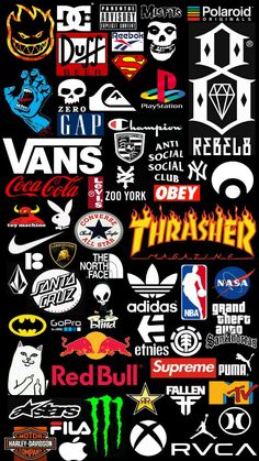 many different logos are displayed on a black background