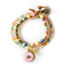 Playful Multicolor Jewelry With Removable Charms, Pink Evil Eye Bracelet Jewelry, Trendy Multicolor Jewelry With Removable Charms, Adjustable Multicolor Enamel Necklace, Adjustable Multicolor Jewelry With Removable Charms, Trendy Multicolor Evil Eye Jewelry, Playful Multicolor Jewelry With Adjustable Chain, Pink Bohemian Jewelry With Evil Eye Detail, Pink Bohemian Evil Eye Jewelry