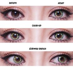 Princess Pinky Twilight Reborn Green Circle Lenses before after Hazel Eye Makeup, Eye Contacts, Tamamo No Mae, Halloween Contact Lenses, Rainbow Eyes, Cosplay Contacts, Coloured Contact Lenses, Pink Eye, Circle Lenses