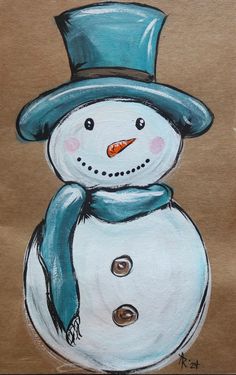 Christmas Card - Acrylic hand painted 5.5x8.5 card Hand Painted Christmas Cards Acrylic, Christmas Card Acrylic, Hand Painted Christmas Cards, Art Paint Party, Watercolor Snowman, Snowman Christmas Card, Rock Painting Flowers, Blue Snowman, Bulletin Journal