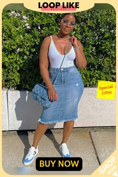 Denim Ripped Back Split Midi Skirts Chilling Outfits, Ripped Back, Midi Skirts, Cool Fashion, Chic Outfits, Casual Chic, Dates, Midi Skirt, Split