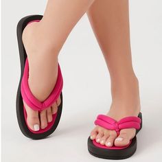 Brand New, Never Worn. A Pair Of Sandals Featuring A Square Toe, Thick Thong Straps, Low Platform And Heel, And Slip-On Styling. - Padded Insole, Textured Outsole - Upper, Insole, & Other Contents: 100% Polyester - Outsole: 100% Rubber - Heel Height: 1.5" - Platform: 0.75" Casual Pink Toe Post Flip Flops, Pink Toe Post Synthetic Flip Flops, Trendy Pink Flip Flops For Vacation, Pink Synthetic Flip Flops For Vacation, Studded Gladiator Sandals, Keen Sandals, Adjustable Sandals, Strappy Sandals Flat, Women's Shoes Accessories