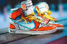 Air Jordan 1 Off White, Jordan 1 Off White, Sneakers Wallpaper, Custom Sneakers Diy, Custom Jordans, Lacoste Sneakers, Shoes Wallpaper, Custom Painted Shoes, Custom Shoes Diy