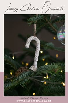 Luxury Christmas ornaments. Mini Christmas stocking, wreaths, snowflakes and macrame candy canes.