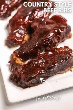 the ribs are covered in bbq sauce and ready to be eaten