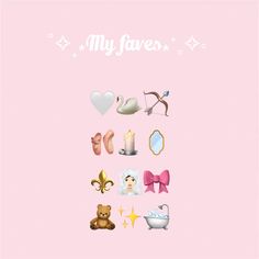 a pink background with many different types of items and the words my faves on it