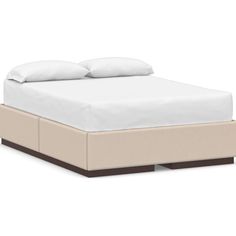 an image of a bed with white sheets and pillows on the headboard or foot board