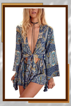 Material: 100%Polyester. Super soft and comfortable fabric
Flare Sleeves,V neck design,unique in summer; Not just easy to wear, but also a sexy fashion look
Boho printed long sleeve jumpsuit
Sexy and fashion style fit for dating, going out, travel, holiday, cocktail, beach, party, prom Hobo Outfit, Bohemian Rompers, V Neck Romper, Elegant Rompers, Boho Romper, Womens Playsuits, Festival Looks, Playsuit Romper, Indie Outfits