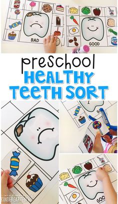 a collage of pictures showing different activities to teach children about healthy teeth