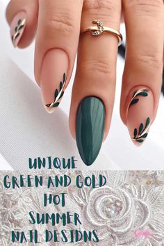 Unique Green And Gold Hot Summer Nail Designs: Spring Nails, Fun Spring Nails, Spring Acrylic Nails, Simple Spring Nails, Spring Nail Sets, Cute Spring Nails, April Nails, May Nails, Spring Nail Ideas,  Nail Inspiration, Trendy Nails, Hot Summer Nails, Trendy Nail Inspiration, Square Nails, Black Nails, Spring Long Nails, Black Nail Sets, Black French Nails, Marble Nails, Black French Tip Nails, Nails, Gel Nail Designs, Milky French pedicures, Light pink Nails, Moon Nails, Classy Baddie Nails, Mob wife Nails, Square nails, Funky Nails, Glitter nails, Trendy spring nails, Milky white Nails. Nails Ideas, Cute Nails Acrylic, Summer Nails, Spring Stiletto Nails, Beach Nail Designs, Green Spring Nails, Nails, Almond  Trendy Nails, Spring Summer Nails, Red French Tip Nails, Spring-Summer Nails. Nail Designs Emerald