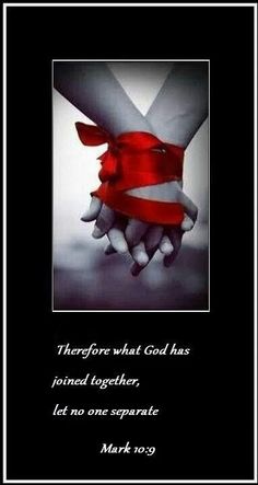 a hand with a red ribbon on it that says, there is what god has found together let no one separate mark 10 29