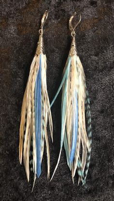 Adjustable Blue Feather Earrings, Blue Feather Earrings As Gift, Blue Feather Earrings For Gift, Blue Feather Earrings Gift, Elegant Blue Feather Earrings, Blue Feather Dangle Earrings, Turquoise Feather Earrings, Feather Extensions, Feather Hair Extensions