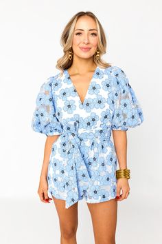 BuddyLove | Julia Short Sleeve Romper | Blue Lagoon Maxi Jumpsuit, All American Girl, Short Sleeve Romper, Vintage Havana, Work Tops, Blue Lagoon, Floral Romper, Clothing Labels, Sleeved Romper