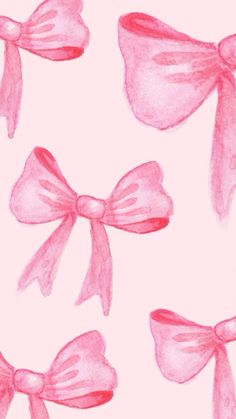 pink bows on a white background are drawn in watercolor and then painted with pastel pencils