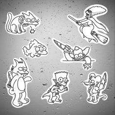 the simpsons stickers are all different shapes and sizes, but one is black and white