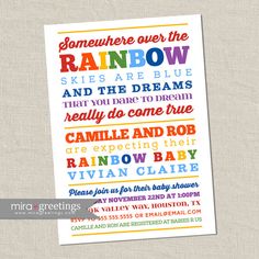 a rainbow poster with the words somewhere over the rainbow on it's front and back