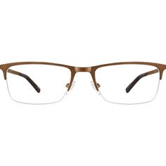 These fashionably smart yet very affordable half-rim glasses will elevate any look. The medium-wide rectangle metal eyeglasses is lightweight and features adjustable nose pads and plastic temple tips for added comfort. It is available in matte black and two satin-finished colors: copper and peacock blue. | Zenni Men's Rectangle Prescription Eyeglasses Half-Rim Brown Stainless Steel Half Rim Glasses, Everyday Glasses, Metal Eyeglasses, Rectangle Glasses, Rim Design, Zenni Optical, Round Face Shape, Glasses For Men, Black Rectangle