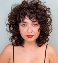 Wavy Shag Bob With Bangs, Curly Hair Shoulder Length Bangs, Medium Length Curly Hairstyles With Bangs, Curly Shag Bob, Shoulder Length Curly Hair With Bangs, Short Curly Shag With Bangs, Curly Shag Haircut Short, Curly Shag With Bangs, Waves Curly Hair