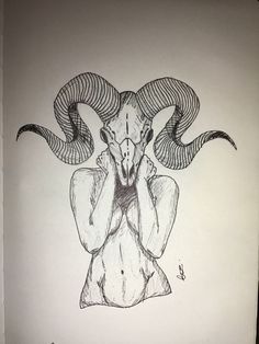 a drawing of a ram with horns on it's head