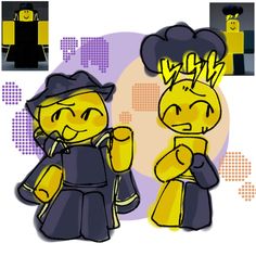 two yellow and black cartoon characters with different expressions on their faces, one holding a cell phone