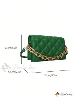 Bird in Bag - Fashionable and Versatile Textured Chain Decoration Bird In Bag, Bag Bag, Square Bag, Pu Leather, Size Small, Square, Chain, Green, Leather