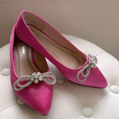 These Shoes Are Brand New Very Pretty Pink Shoes. I Just Never Wore Them I Dont Want Them Sitting In My Closet. Embellished Shoe Clips For Prom, Flat Shoe Clips For Party, Silver Rhinestone Shoe Clips, Patent Loafers, Nude Flats, Stud Fashion, Velvet Flats, Patent Leather Loafers, Forever 21 Shoes