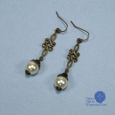 Nicolette scroll & pearl drop earrings, Renaissance jewelry, Medieval earrings,pearl filigree earrin Spanish Wrought Iron, Rococo Jewelry, Medieval Earrings, Quirky Accessories, Drop Pearl Earrings, Medieval Belt, Medieval Wedding, Jewerly Making, Medieval Jewelry