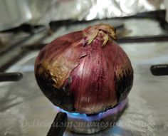 an onion sitting on top of a stove