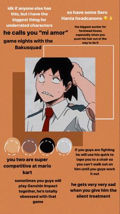 an info sheet describing the differences between anime characters