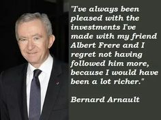 a man in a suit and tie with a quote from bernard amaultt on it