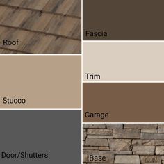 the different types of roof shingles are shown in this color scheme, including brown and tan