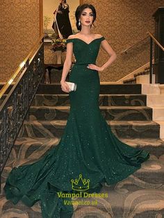 Mermaid Off-the-Shoulder Sweep Brush Chapel Train Sequins Prom Dress Green Mermaid Prom Dress, Dark Green Prom Dresses, Sweep Train Prom Dress, Prom Dresses Long Mermaid, Green Mermaid, Sequin Prom Dress, فستان سهرة, Green Prom Dress, Mermaid Evening Dresses