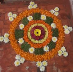 an arrangement of flowers arranged in a circle