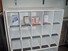 the shelves are filled with different types of medicine