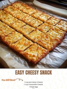 an advertisement for easy cheesy snack is shown