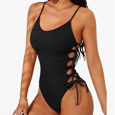 Absolutely Sexy One Piece!! Pads Are Removeable And Straps Are Adjustable!! Black Lined Backless One-piece, Black Strappy Beachwear Bodysuit, Black Strappy Bodysuit For Beachwear, Black Strappy Lined Bodysuit, Strappy Black Bodysuit With Lined Body, Black Stretch Strappy Bodysuit, Cheeky One Piece Swimsuit, High Leg Swimsuit, Swimsuit For Women