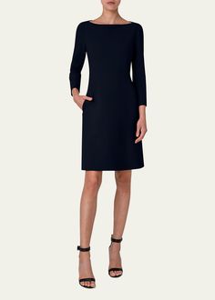 Akris Dress, Zip Front Dress, Black Sheath Dress, Dress Home, Boat Neckline, Stretch Dress, Polka Dot Dress, Bergdorf Goodman, Boat Neck