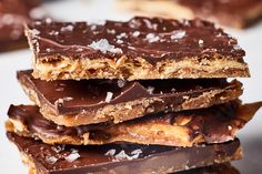 a stack of chocolate and peanut butter bars