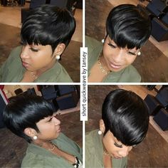 Pixie Hairstyles For Black Women, Short Pixie Hairstyles, Short Quick Weave, Short Weave Hairstyles, Black Hair Short Cuts, Curly Pixie Haircuts, Bangs Straight, Short Weave, Quick Weave Hairstyles