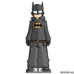 a cartoon character wearing a batman costume and standing with his hands in his pockets,