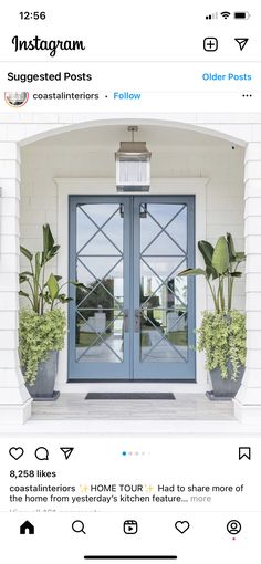 the instagram page for instagram com shows an image of a blue double door and potted plants